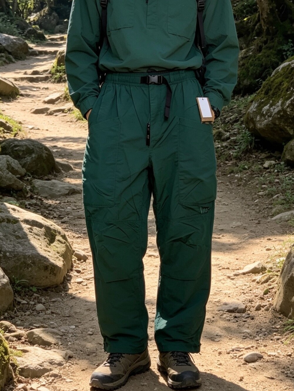 Vans Dark Green Baggy Tapered Trekking Cargo Pants Belted Nylon Size Medium NWT